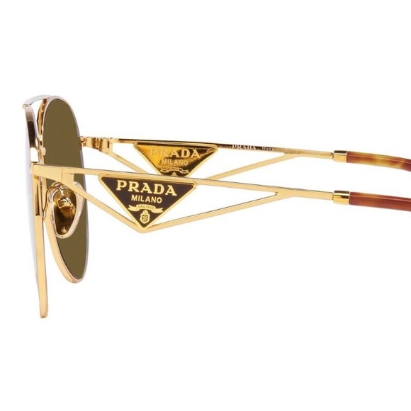 Prada Aviator Sunglasses Unisex Gold/Dark Brown Pilot ππ - Picture 8 of 14